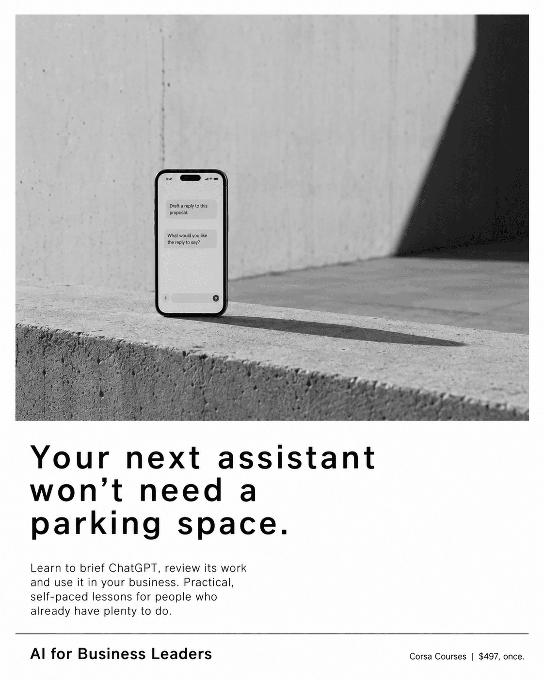 Black-and-white conceptual photograph of a phone on a concrete ledge