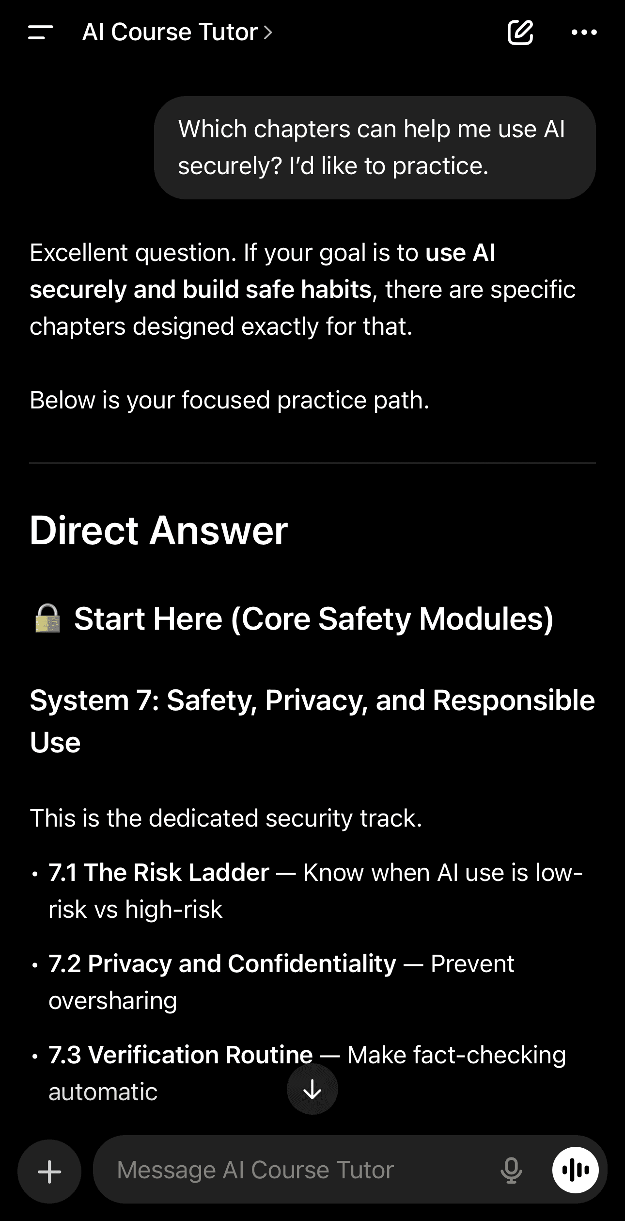 AI Tutor answering a security question